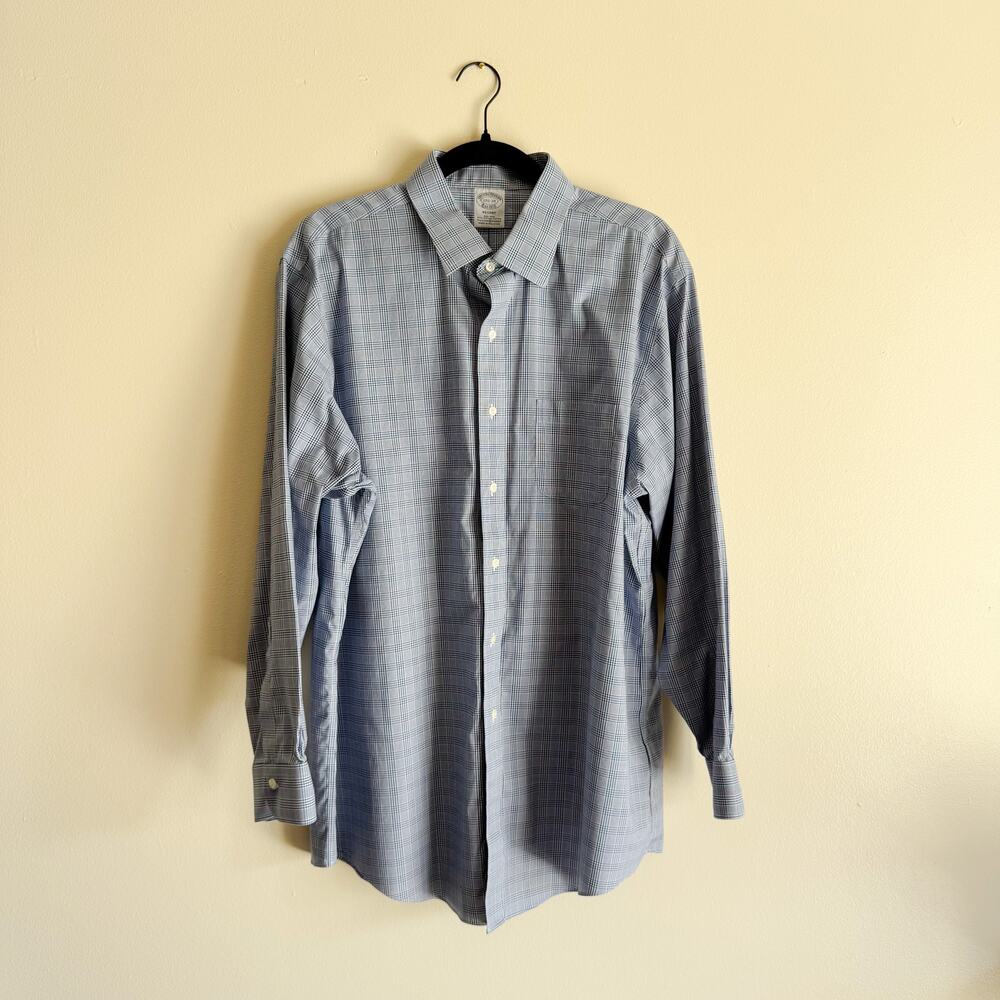 Brooks Brothers Blue Plaid Regent Button Up Collared Dress Shirt - 17 1/2 - 34